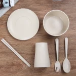 6pcs/set Baby Children Tableware Set Tableware Wheat Straw Household Dishware Set Simple Dishes Salad Soup Bowl Steak Plate - Image 5