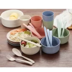 6pcs/set Baby Children Tableware Set Tableware Wheat Straw Household Dishware Set Simple Dishes Salad Soup Bowl Steak Plate - Image 3