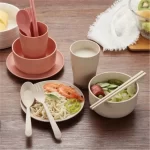 6pcs/set Baby Children Tableware Set Tableware Wheat Straw Household Dishware Set Simple Dishes Salad Soup Bowl Steak Plate - Image 4