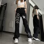 Trendy New In 2023 Star Gothic Jeans Girl Y2k Women's High Waist Wide Leg Casual Black Denim Pants Punk Yk2 Plus Size Jeans Emo - Image 5