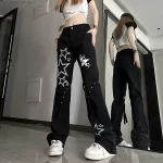Trendy New In 2023 Star Gothic Jeans Girl Y2k Women's High Waist Wide Leg Casual Black Denim Pants Punk Yk2 Plus Size Jeans Emo - Image 3