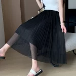 Silk Light Women Summer Versatile Fine Line High Waist Slim Fit Soft Mid-length Mesh Skirt Macaron Color Fresh Sweet Style - Image 5