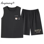 Panda Print Men Sleeveless Pajamas Summer Faux Cotton Pajama Sets Cartoon Homewear Soft Man Sleepwear Casual Vest Nightwear - Image 5