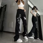 Trendy New In 2023 Star Gothic Jeans Girl Y2k Women's High Waist Wide Leg Casual Black Denim Pants Punk Yk2 Plus Size Jeans Emo - Image 4