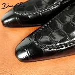 Luxury Brand Men Leather Shoes Slip-On Black Crocodile Print Woven Pattern Loafers Mens Dress Shoes Wedding Office Shoes For Men - Image 4