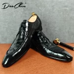 Luxury Brand Men Leather Shoes Slip-On Black Crocodile Print Woven Pattern Loafers Mens Dress Shoes Wedding Office Shoes For Men - Image 3