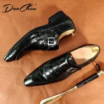 Luxury Brand Men Leather Shoes Slip-On Black Crocodile Print Woven Pattern Loafers Mens Dress Shoes Wedding Office Shoes For Men - Image 6