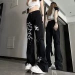 Trendy New In 2023 Star Gothic Jeans Girl Y2k Women's High Waist Wide Leg Casual Black Denim Pants Punk Yk2 Plus Size Jeans Emo - Image 6