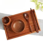 Japanese Solid Wooden Children's Cutlery Set Chopsticks Bowls Spoon Tray Wooden Cutlery Kitchenware Dinner Set Plates and Dishes - Image 2