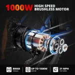 AMYET Electric Bike EB26 Blue Adults Electric Bicycle 31mph Peak 1500W 720WH Ebike 26" Fat Tire Mountain Bike Electric Dirt Bike - Image 6