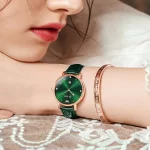 OLEVS Women Watch Luruxy Fashions Original Wristwatch Green Dial Leather Strap Waterproof Women's Watch Elegant Casual Gift Set - Image 4