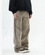 KUCLUT Tan Leopard Jeans Women Denim Pants Female Oversize Wide Leg Trousers Streetwear Hip Hop Vintage Clothes Loose Casual A9