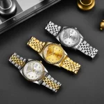 Couple Quartz Watch for Women Men Diamond Stainless Steel Calendar Lover Simple Leisure Fashion Gold Clock Wristwatch Relogio - Image 2