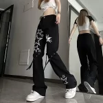Trendy New In 2023 Star Gothic Jeans Girl Y2k Women's High Waist Wide Leg Casual Black Denim Pants Punk Yk2 Plus Size Jeans Emo