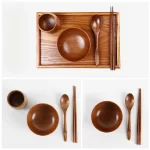 Japanese Solid Wooden Children's Cutlery Set Chopsticks Bowls Spoon Tray Wooden Cutlery Kitchenware Dinner Set Plates and Dishes