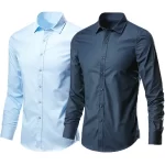All Season Fashion Men's Business Dress Slim Fit Working Shirt Anti-Wrinkle Solid Long Sleeve Social Formal Shirts For Men