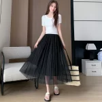 Silk Light Women Summer Versatile Fine Line High Waist Slim Fit Soft Mid-length Mesh Skirt Macaron Color Fresh Sweet Style - Image 3