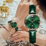 OLEVS Women Watch Luruxy Fashions Original Wristwatch Green Dial Leather Strap Waterproof Women's Watch Elegant Casual Gift Set - Image 2