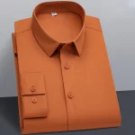 Micro Elastic Work Casual Shirt Men Long Sleeve Slim Fit White Black Soft Cozy Pure Color Male Social Formal Shirt