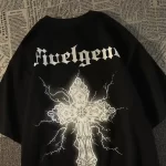 Simple Retro Hiphop Cross Short Sleeved T Shirt Men Loose Tops Y2k Top Loose Clothes Y2k Oversized Women T-shirt - Image 2