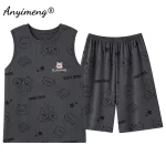 Panda Print Men Sleeveless Pajamas Summer Faux Cotton Pajama Sets Cartoon Homewear Soft Man Sleepwear Casual Vest Nightwear - Image 6