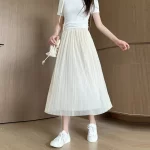 Silk Light Women Summer Versatile Fine Line High Waist Slim Fit Soft Mid-length Mesh Skirt Macaron Color Fresh Sweet Style - Image 4
