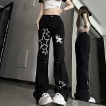 Trendy New In 2023 Star Gothic Jeans Girl Y2k Women's High Waist Wide Leg Casual Black Denim Pants Punk Yk2 Plus Size Jeans Emo - Image 2