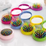 Portable Mini Folding Comb Massage Comb Travel Brush With Mirror Hair Brush Makeup Tool Hairbrush Antistatic Rainbow Comb