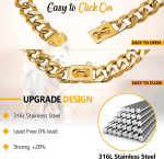 Gold Dog Chain Collar 19Mm Stainless Steel Cuban Link Chain Strong Heavy Duty Chew Proof Dog Necklace with Buckle for Luxury Training Dog Chain Collars for Medium Large Dog Gold Chain (16 Inch) - Image 3