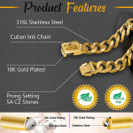 Gold Dog Chain Collar 19Mm Stainless Steel Cuban Link Chain Strong Heavy Duty Chew Proof Dog Necklace with Buckle for Luxury Training Dog Chain Collars for Medium Large Dog Gold Chain (16 Inch) - Image 4