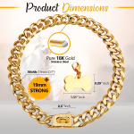 Gold Dog Chain Collar 19Mm Stainless Steel Cuban Link Chain Strong Heavy Duty Chew Proof Dog Necklace with Buckle for Luxury Training Dog Chain Collars for Medium Large Dog Gold Chain (16 Inch) - Image 5