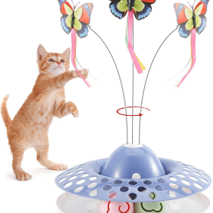Interactive Cat Toys with 2 Butterfly Replacements， Circle Track with Spinning Moving Balls for Kitten Toys
