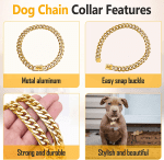 Gold Dog Chain Collar 19Mm Stainless Steel Cuban Link Chain Strong Heavy Duty Chew Proof Dog Necklace with Buckle for Luxury Training Dog Chain Collars for Medium Large Dog Gold Chain (16 Inch) - Image 2