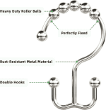 Shower Curtain Hooks, Rust-Resistant Metal Double Shower Curtain Rings for Curtain Rolling Shower Hooks, 12PCS Shower Rings for Bathroom Shower Curtain Rod, Nickel - Image 6