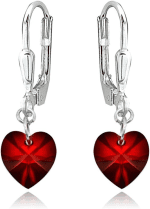 Sterling Silver European Crystal Dainty Heart Leverback Dangle Earrings for Women