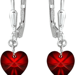 Sterling Silver European Crystal Dainty Heart Leverback Dangle Earrings for Women