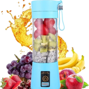 Electric Portable Juicer Blender Cup, Household Fruit Mixer with Six Blades in 3D, 380Ml USB Rechargeable Juice Blender Magnetic Secure Switch Electric Fruit Mixer (Light Blue)