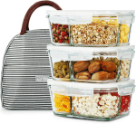 3 Pack 36Oz Bento Box Glass Meal Prep Containers with 3 Compartments, Glass Food Storage Containers with Lids, Meal Prep Bowls, Lunch Box, Oven & Microwave Safe