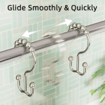 Shower Curtain Hooks, Rust-Resistant Metal Double Shower Curtain Rings for Curtain Rolling Shower Hooks, 12PCS Shower Rings for Bathroom Shower Curtain Rod, Nickel - Image 5