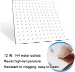 12 Inch Rain Shower Head with 16 Inch Extension Shower Arm, Square Ultra Thin 304 Stainless Steel Large Rainfall Shower Head Chrome Polish, Waterfall Full Body Coverage Waterfall Shower Head - Image 4