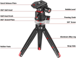 Tabletop Tripod, Mini Desktop Travel Tripod Aluminum Alloy with 360 Degree Ball Head and Quick Release Plate Lightweight and Portable for Compact Cameras Dslrs, Phone, Gopro（Black）- BUT2287 - Image 3