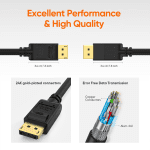 Displayport Cable 10Ft/3M, 4K DP Cable 1.2 Male to Male Support 4K@60Hz, 2K@144Hz Compatible with Computer, Desktop, Laptop, PC, Monitor, Projector,2Pack/Black - Image 5