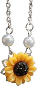 Trendy Sunflower Imitation Pearl Pendant Clavicle Necklace Jewelry for Women Silver