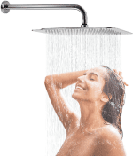12 Inch Rain Shower Head with 16 Inch Extension Shower Arm, Square Ultra Thin 304 Stainless Steel Large Rainfall Shower Head Chrome Polish, Waterfall Full Body Coverage Waterfall Shower Head