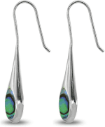 Sterling Silver Long Pear Shape Drop Earrings, Abalone, Simulated Turquoise or Mother of Pearl - Image 2