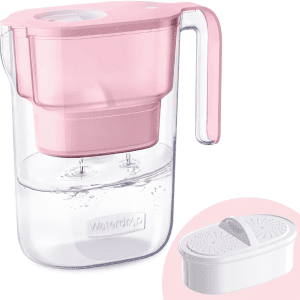 Water Filter Pitcher with 1 Filter, 5X Times Lifetime, Lasts 200 Gallons, for Fridge, Countertop and Gift, Reduces PFOA/PFOS, Chlorine, 7-Cup Capacity, Elfin, Pink