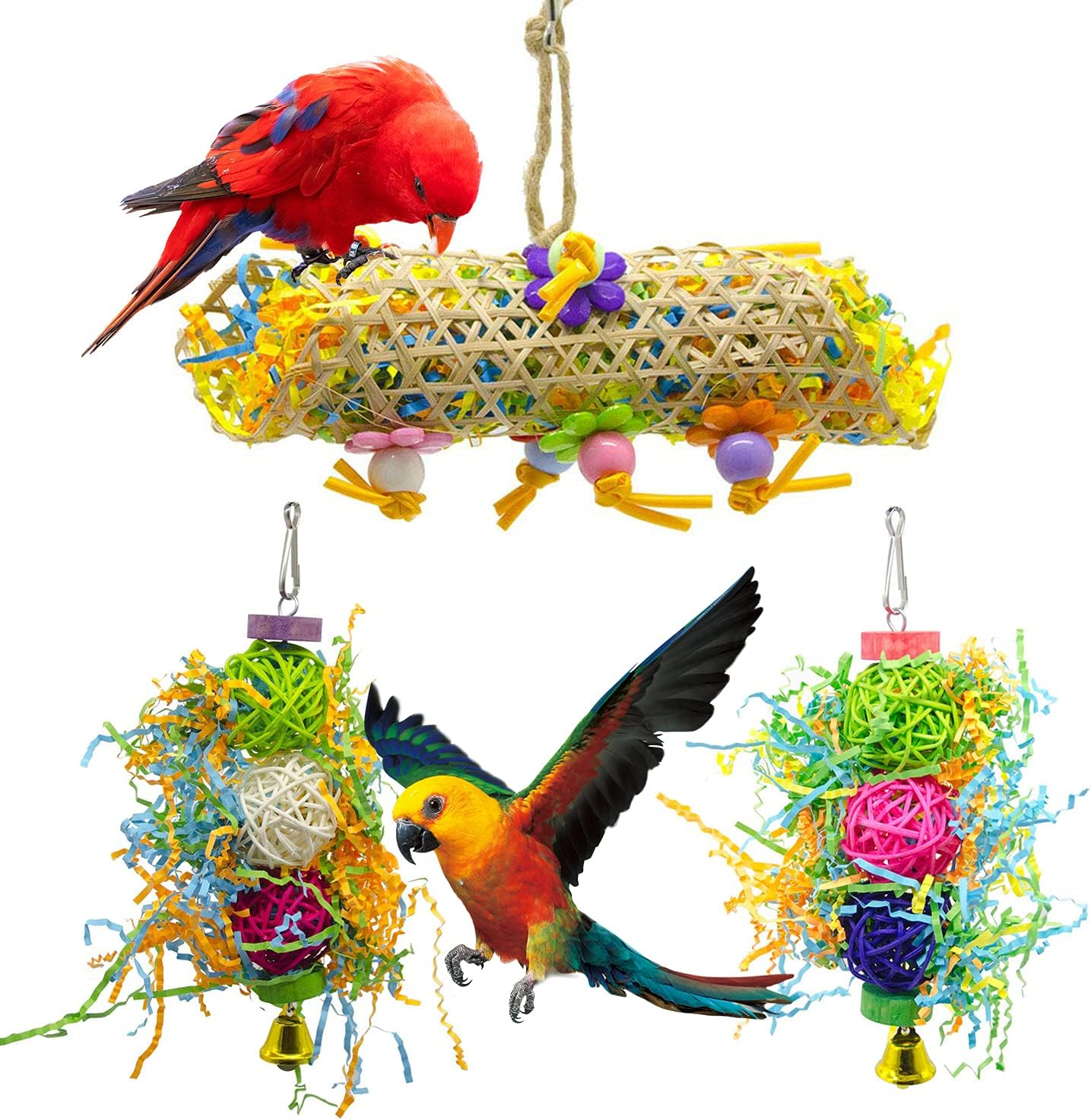 7209c431dc4f719ae9edf7f85db19e2e.png SHANTU 3Pack Bird Chewing Toys Foraging Shredder Toy Parrot Cage Shredder Toy Bird Loofah Toys Foraging Hanging Toy for Cockatiel Conure African Grey Parrot - Image 1