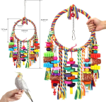 Bird Toys Bird Rope Ring Swing Perch with Corn Cob Cardboard Bagels Wooden Blocks Chewing Toys for Parakeets,Cockatiels,Conure,Lovebirds,Finches and Other Small-Sized Birds - Image 5