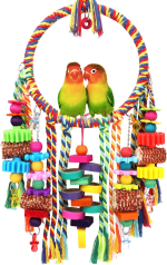 Bird Toys Bird Rope Ring Swing Perch with Corn Cob Cardboard Bagels Wooden Blocks Chewing Toys for Parakeets,Cockatiels,Conure,Lovebirds,Finches and Other Small-Sized Birds