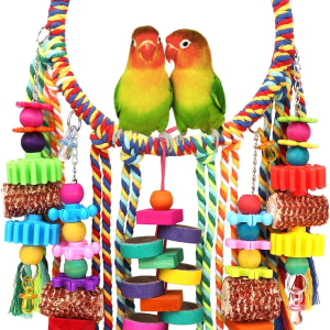 Bird Toys Bird Rope Ring Swing Perch with Corn Cob Cardboard Bagels Wooden Blocks Chewing Toys for Parakeets,Cockatiels,Conure,Lovebirds,Finches and Other Small-Sized Birds